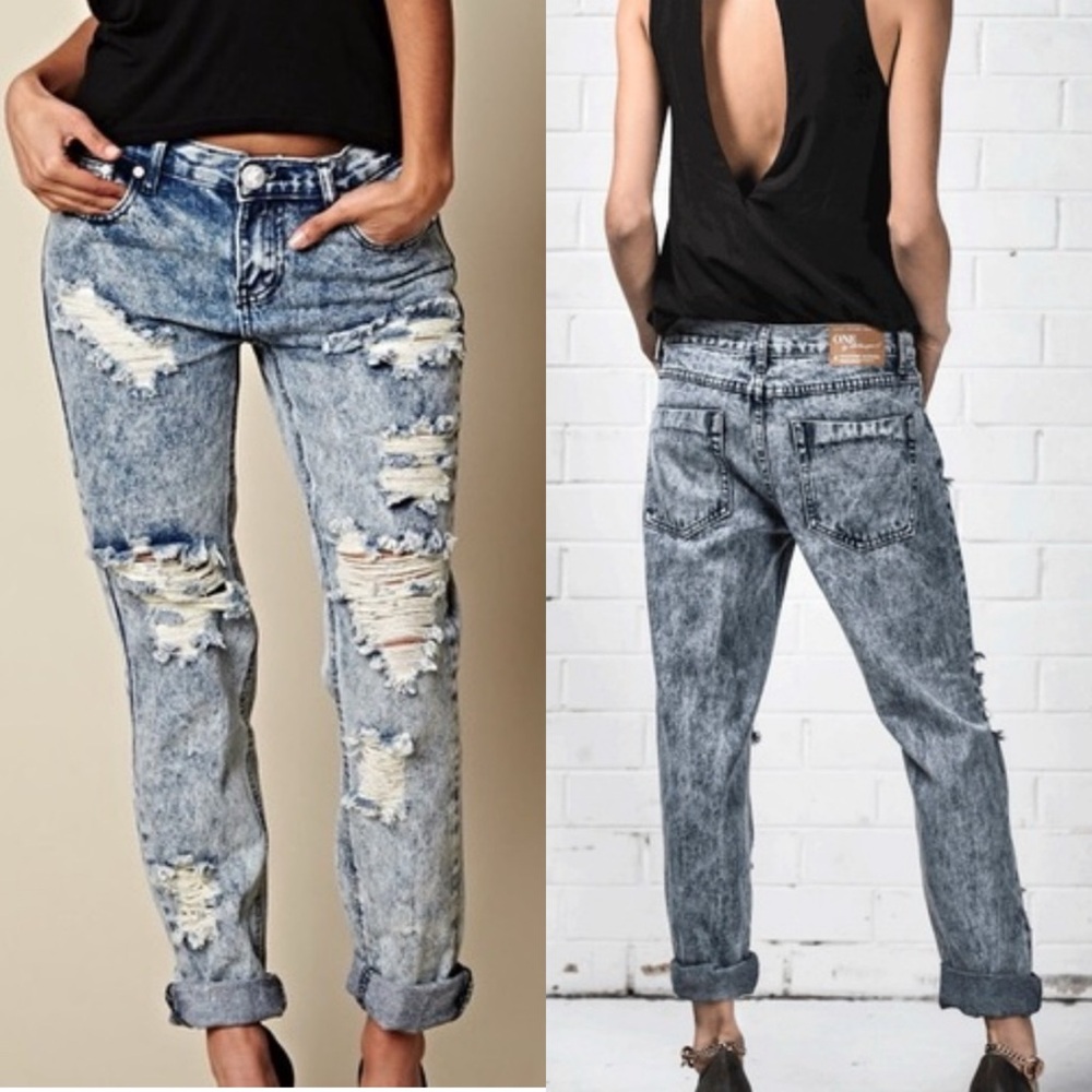 NWT ONE TEASPOON awesome baggies boyfriend jeans acid wash distressed size 30‎